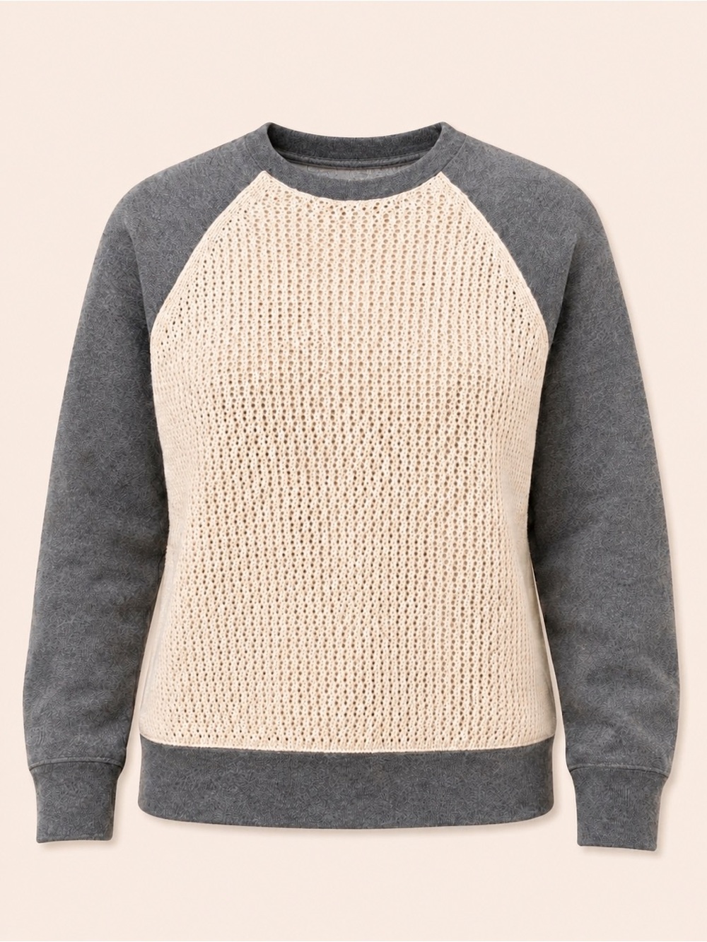 Nike Sportswear NSW Open Knit Raglan Crewneck Sweater Small Gray Cream
